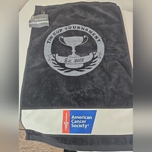 Devant Golf Towel Tin Cup Tournament 2002 Black Cotton American Cancer Society